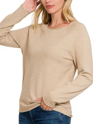 Brooklyn Round Neck Sweater - Heather Mocha