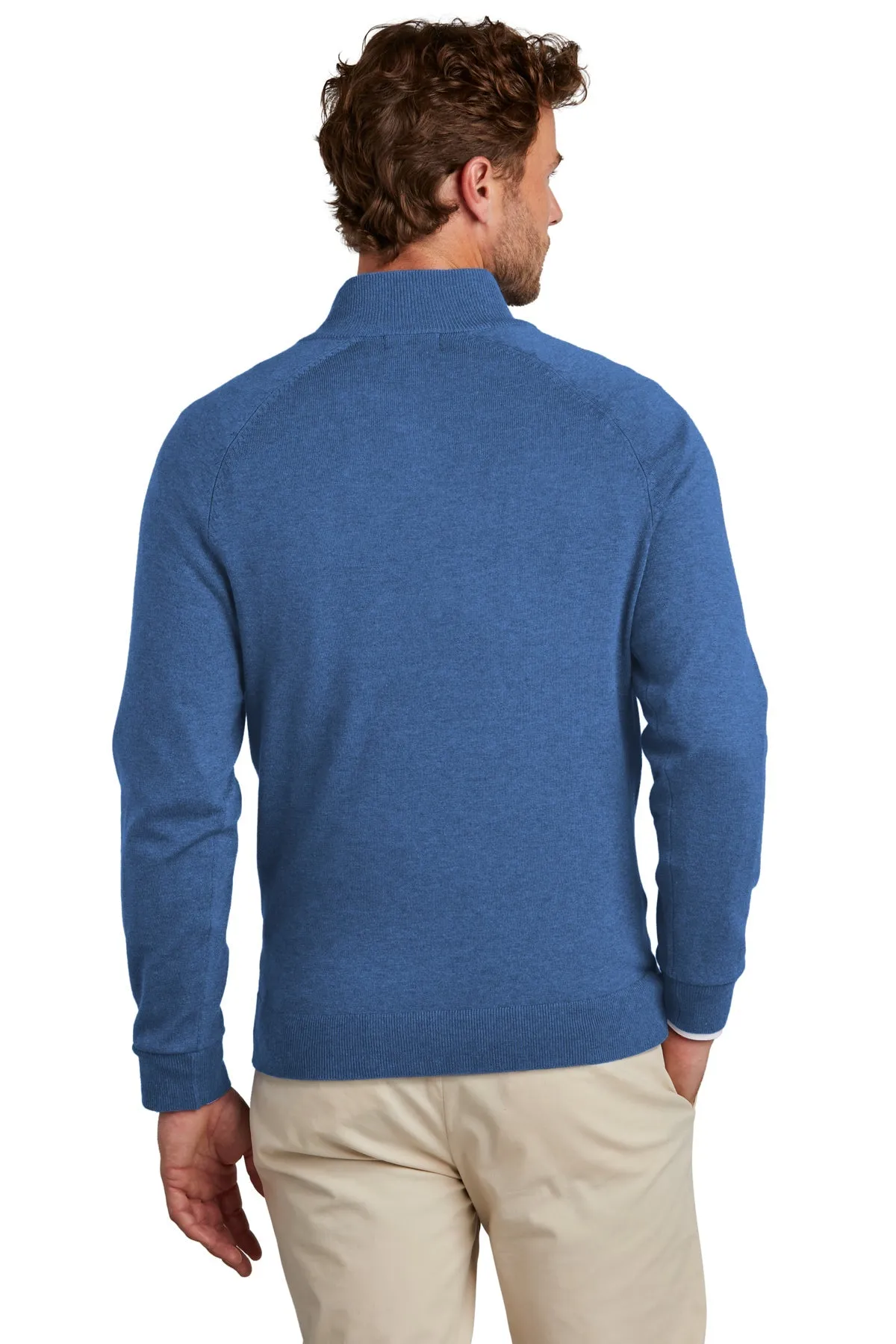 Brooks Brothers Cotton Stretch Custom 1/4-Zip Sweaters, Charter Blue Heather