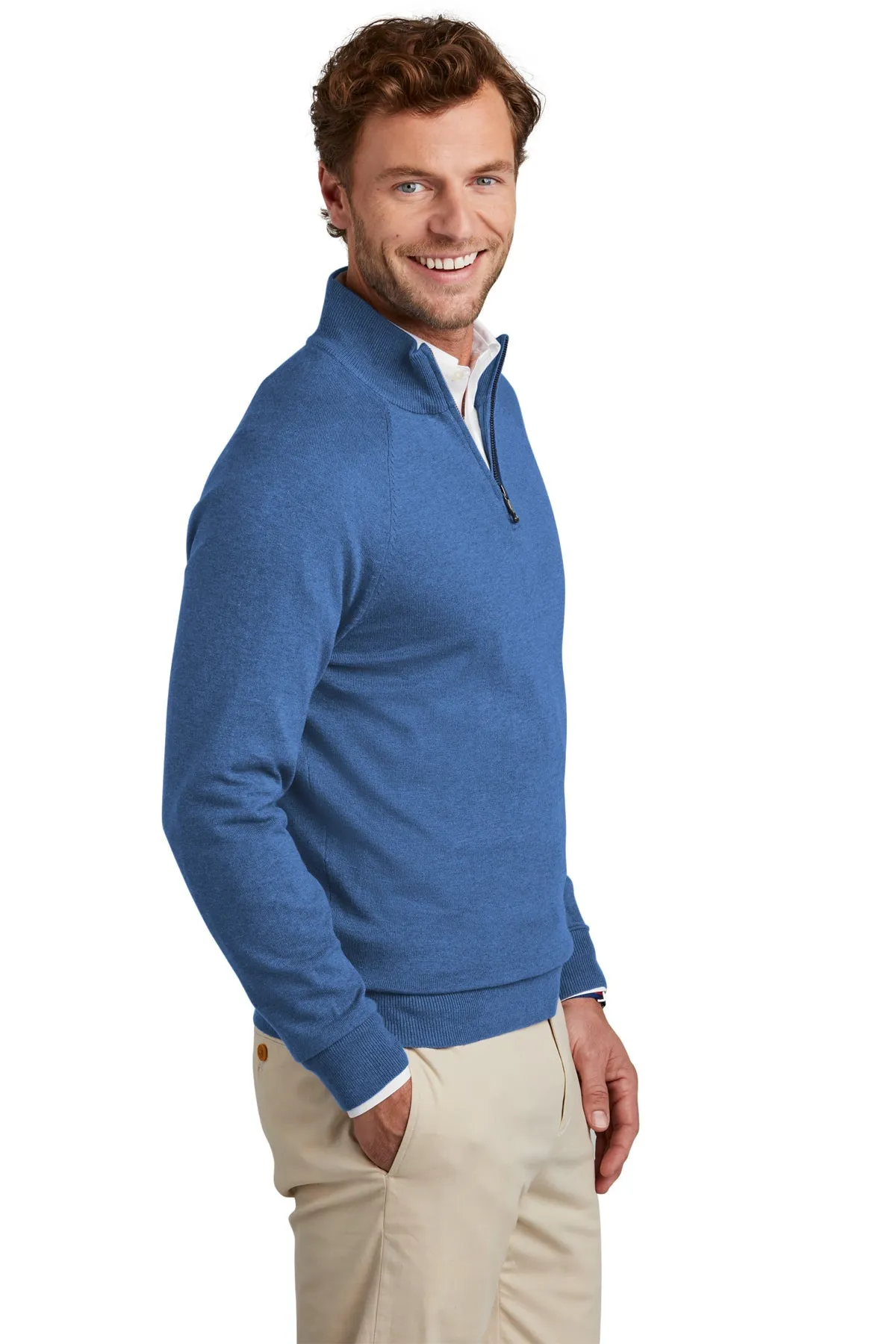 Brooks Brothers Cotton Stretch Custom 1/4-Zip Sweaters, Charter Blue Heather