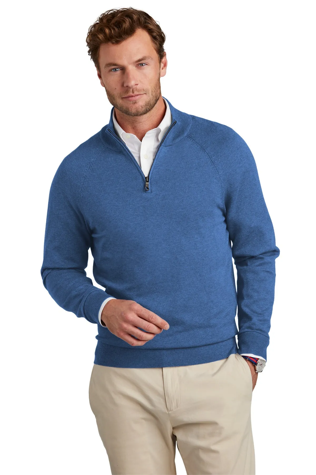 Brooks Brothers Cotton Stretch Custom 1/4-Zip Sweaters, Charter Blue Heather