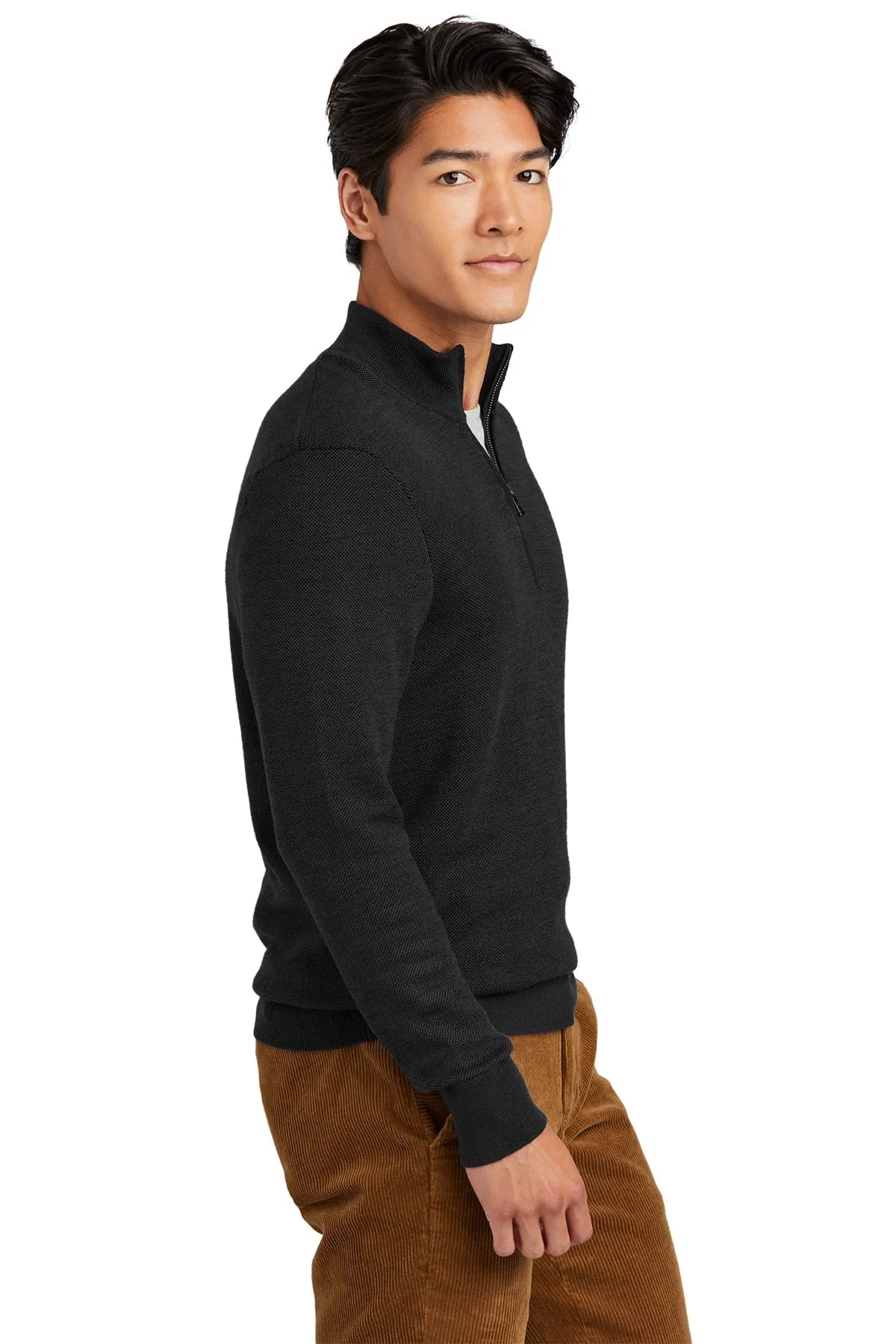 Brooks Brothers Washable Merino Birdseye Custom 1/4-Zip Sweaters, Deep Black