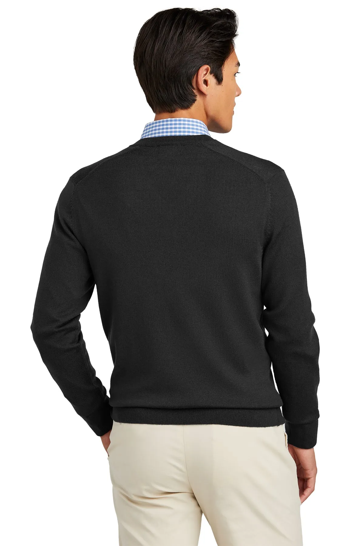 Brooks Brothers Washable Merino Custom V-Neck Sweaters, Deep Black