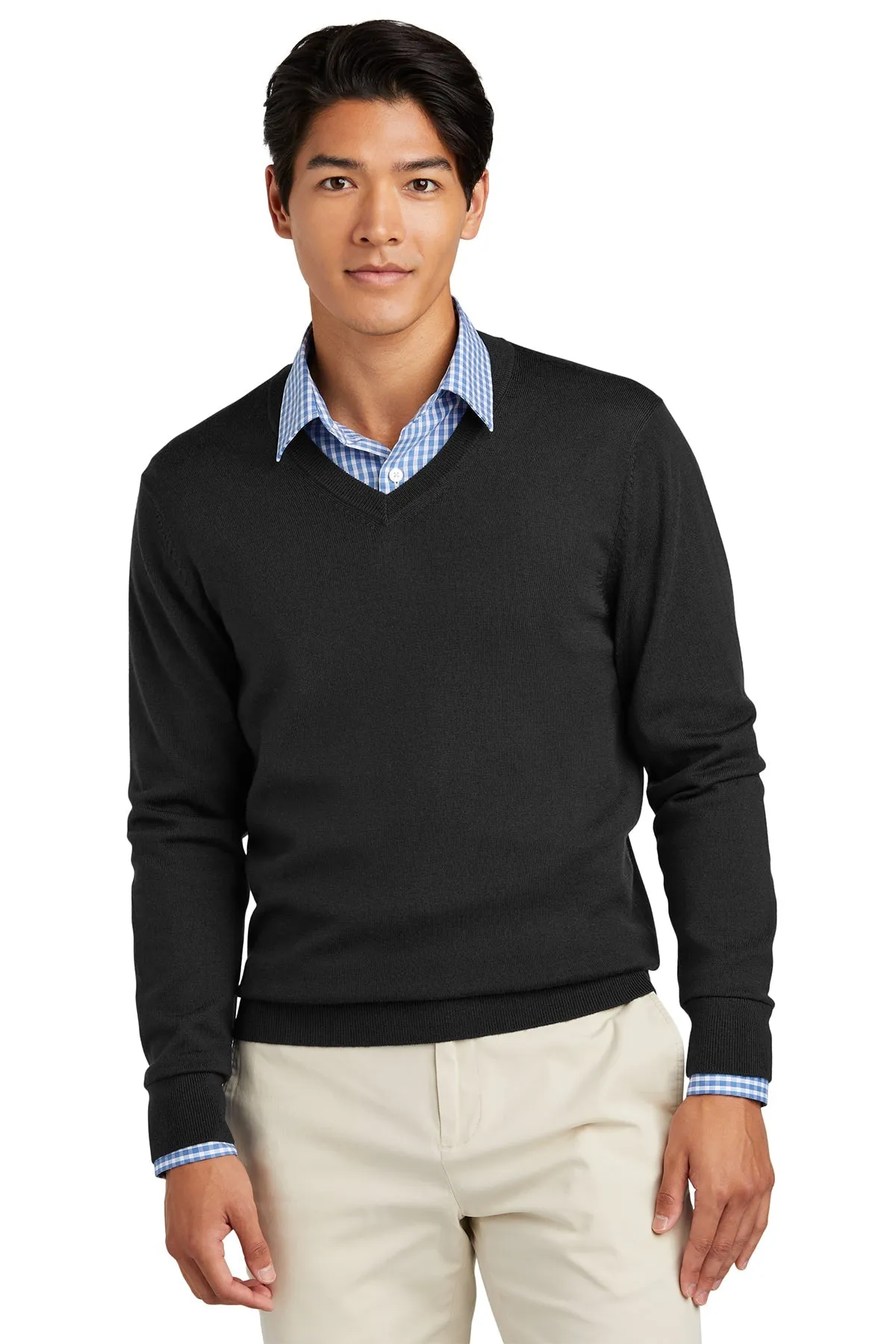 Brooks Brothers Washable Merino Custom V-Neck Sweaters, Deep Black