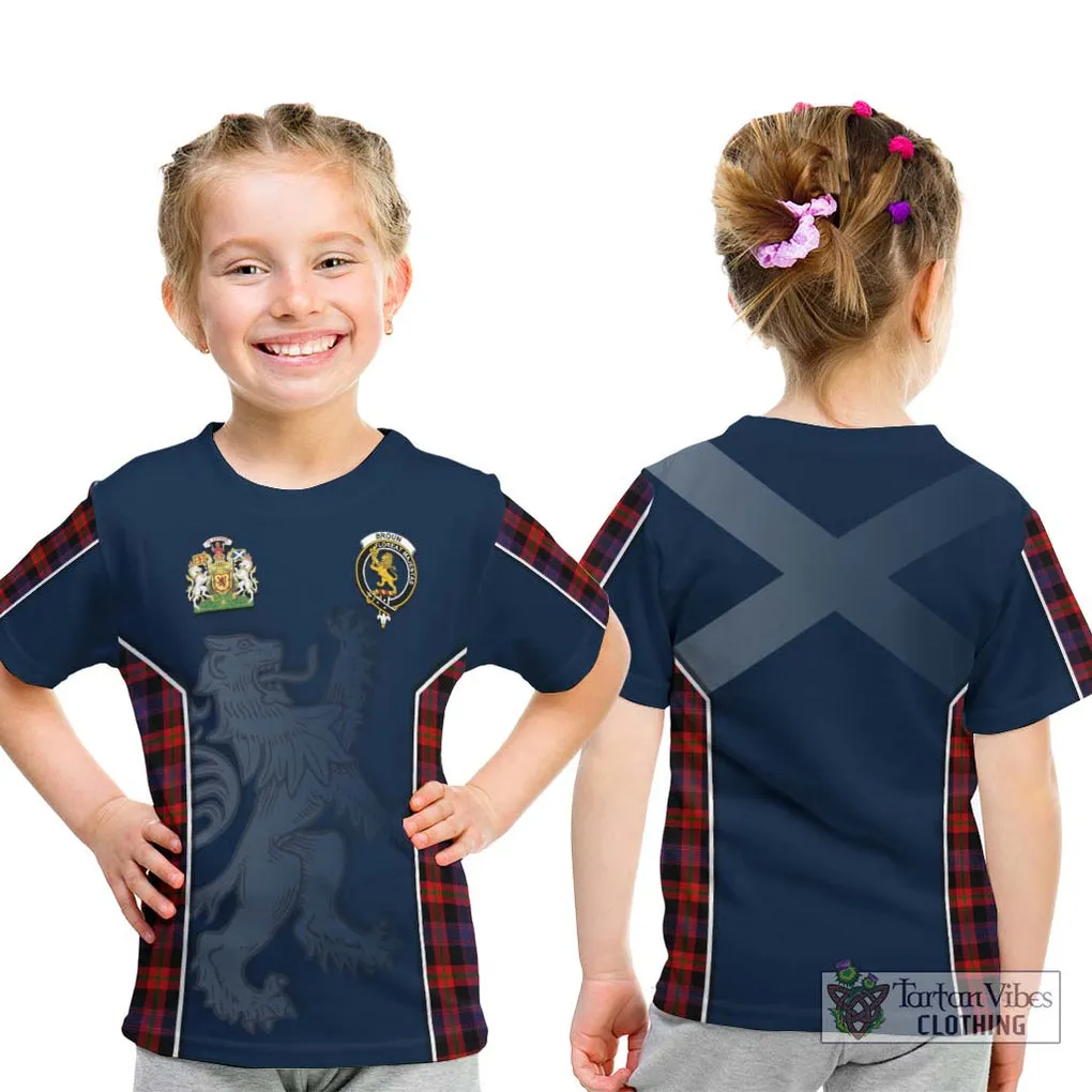 Broun Modern Tartan Kid T-Shirt with Family Crest and Lion Rampant Vibes Sport Style