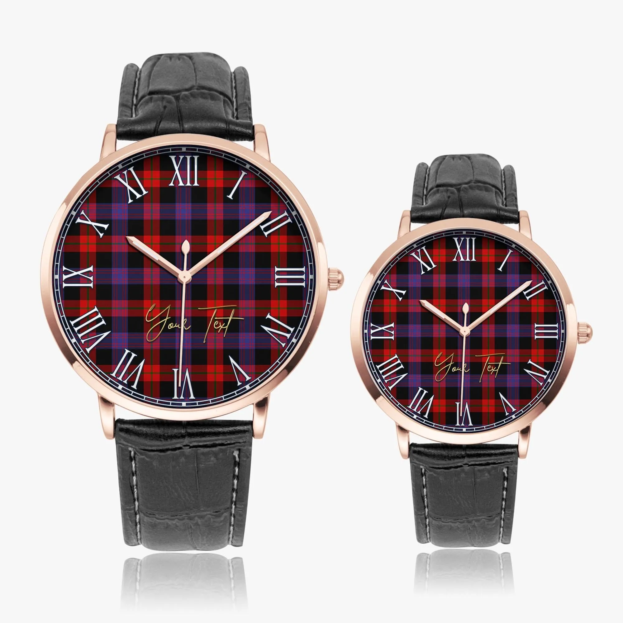 Broun Modern Tartan Personalized Your Text Leather Trap Quartz Watch