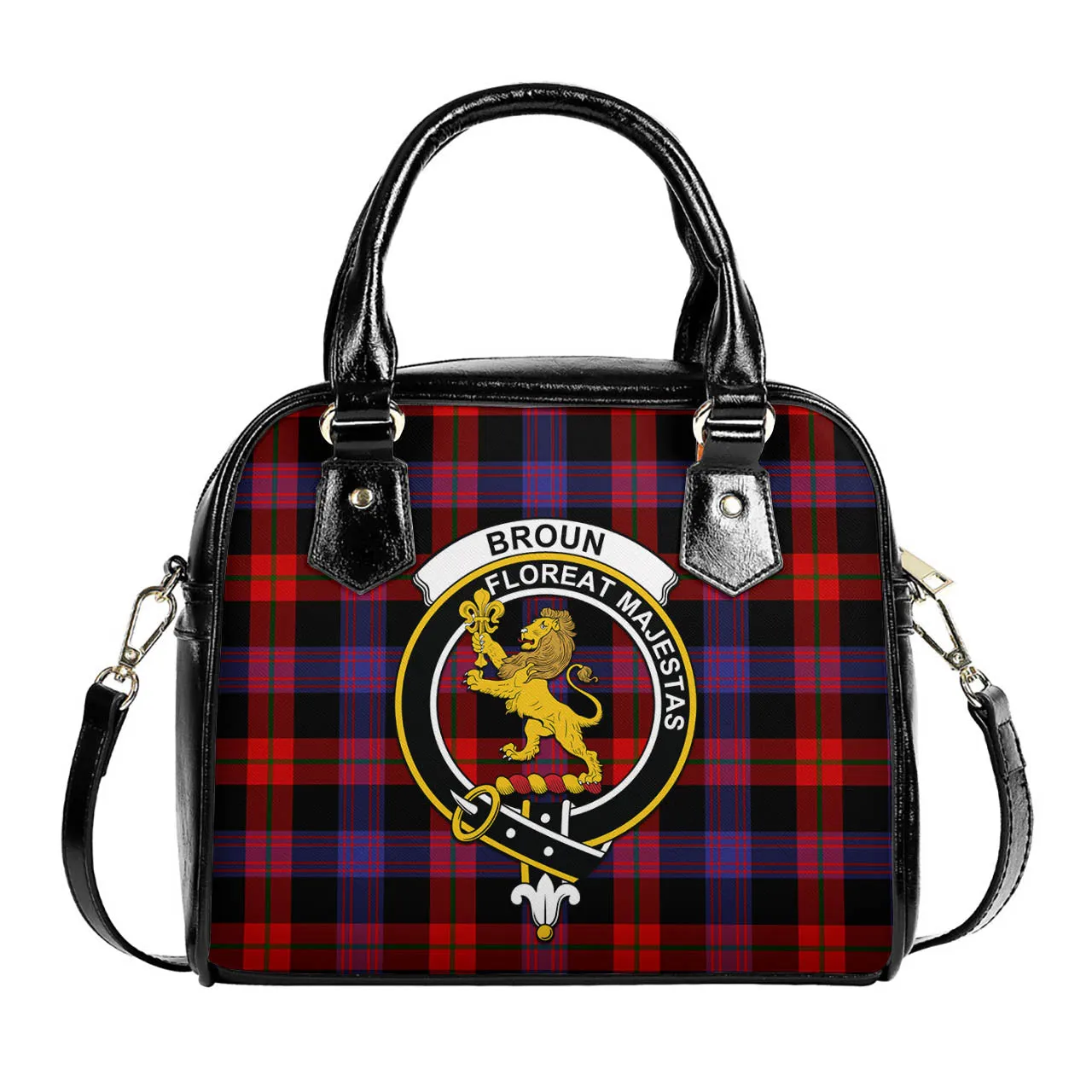 Broun Modern Tartan Shoulder Handbags with Family Crest