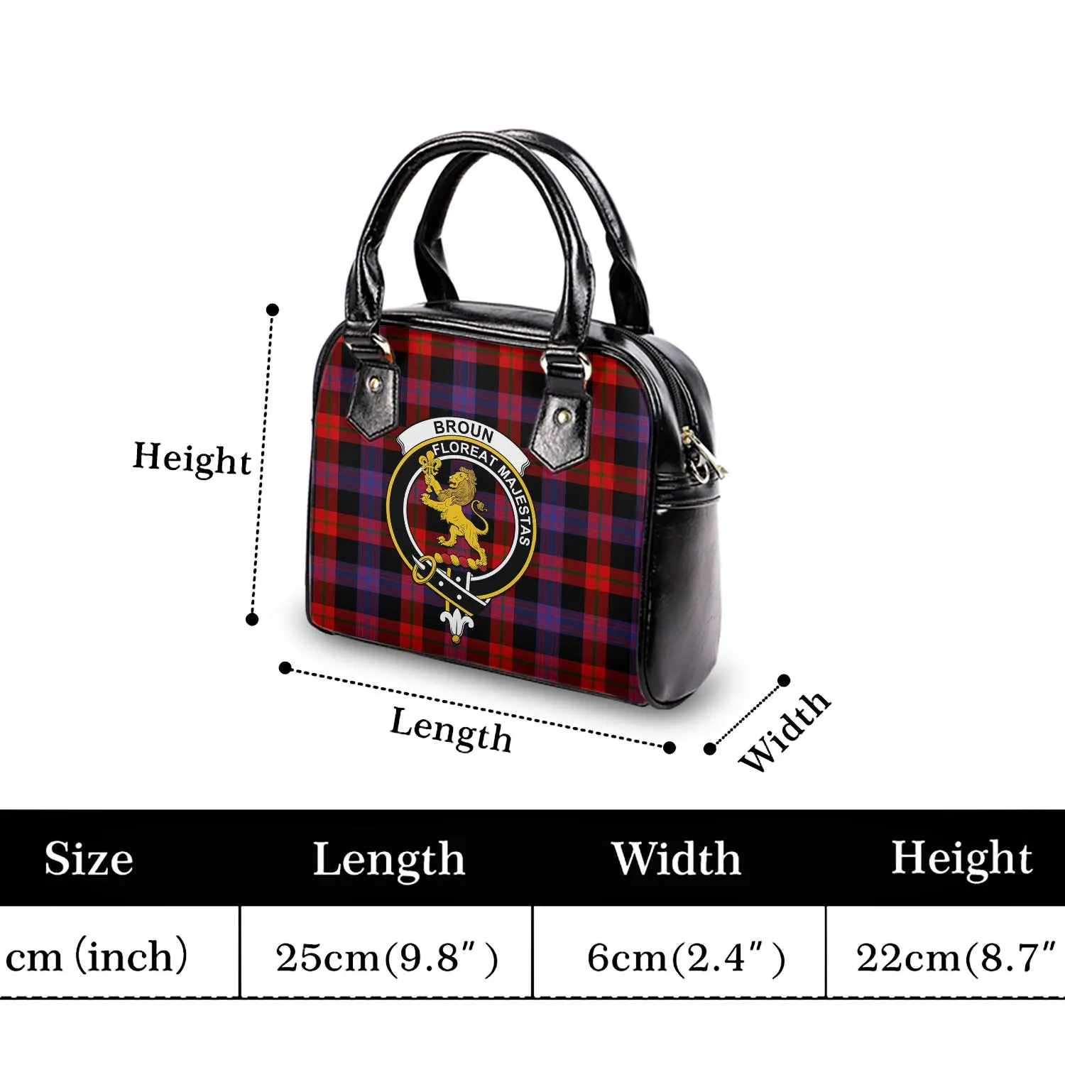 Broun Modern Tartan Shoulder Handbags with Family Crest