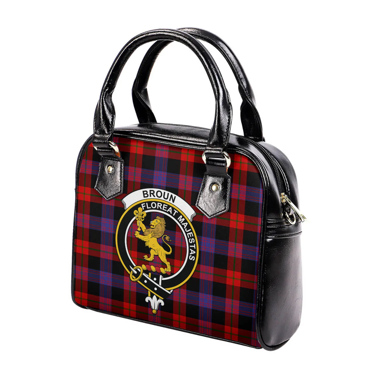 Broun Modern Tartan Shoulder Handbags with Family Crest