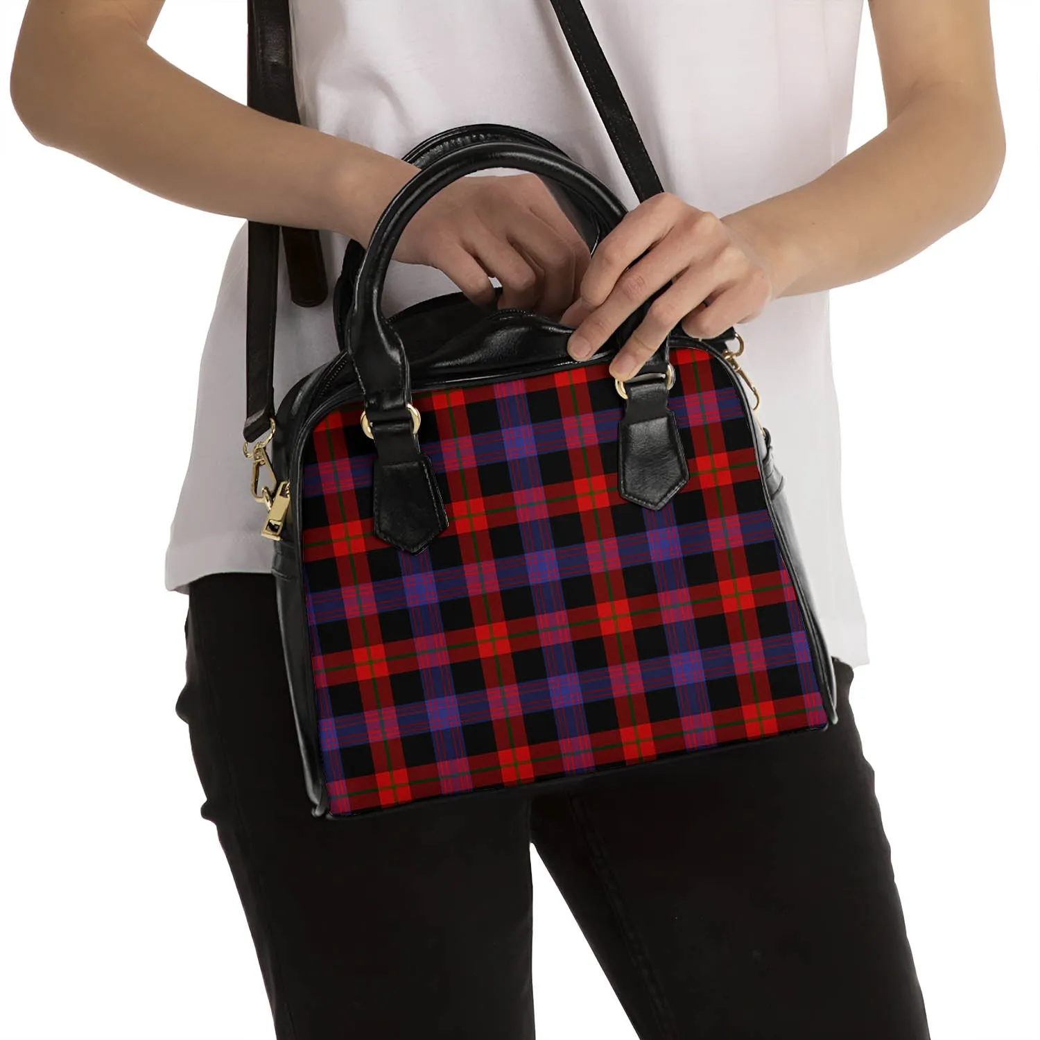 Broun Modern Tartan Shoulder Handbags