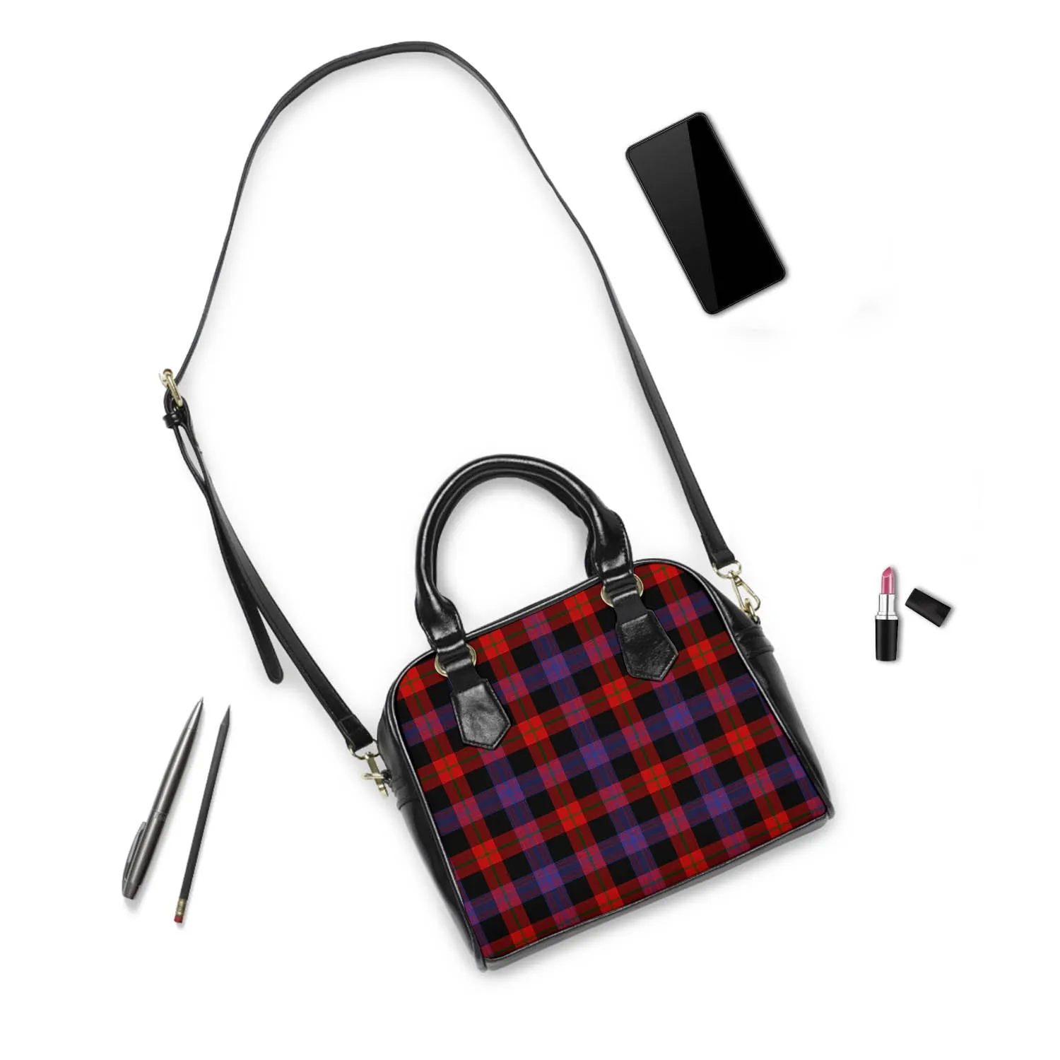 Broun Modern Tartan Shoulder Handbags