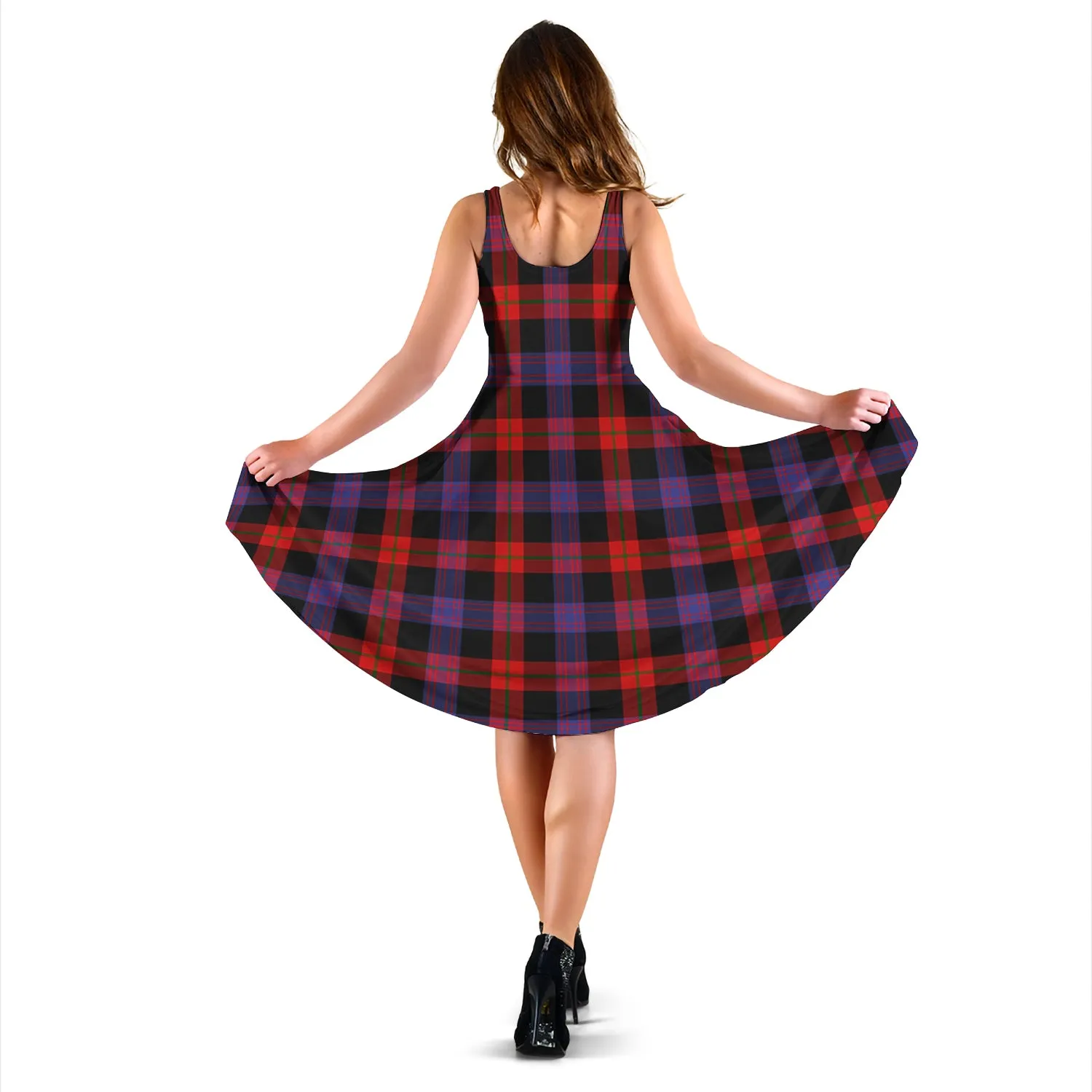 Broun Modern Tartan Sleeveless Midi Womens Dress