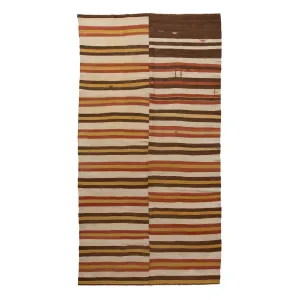 Brown & Yelllow Stripe Vintage Flatweave Anatolian Wool Rug - 5'8" x 11'8"