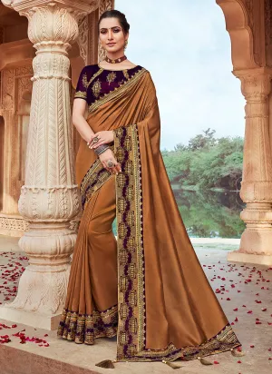 Brown And Maroon Multi Embroidered Saree