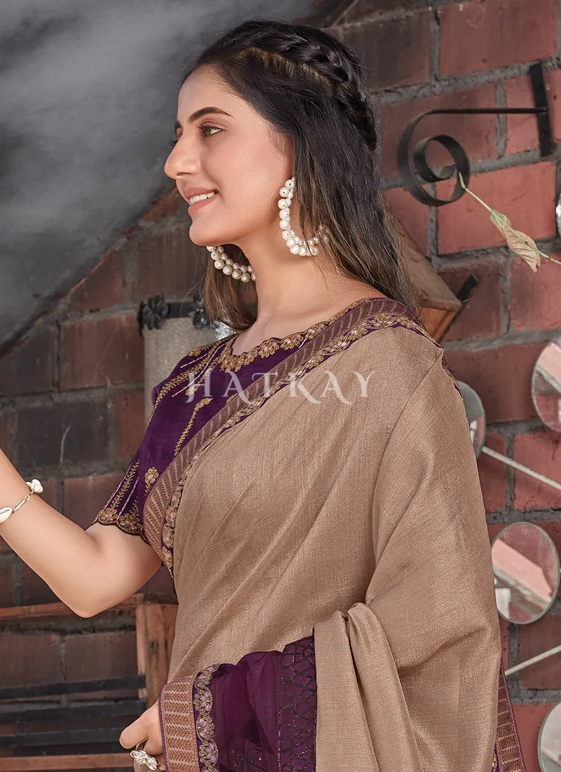 Brown And Purple Traditional Silk Saree