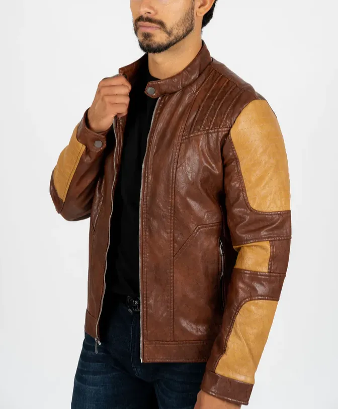 Brown and Yellow Leather Quilting Vintage Jacket