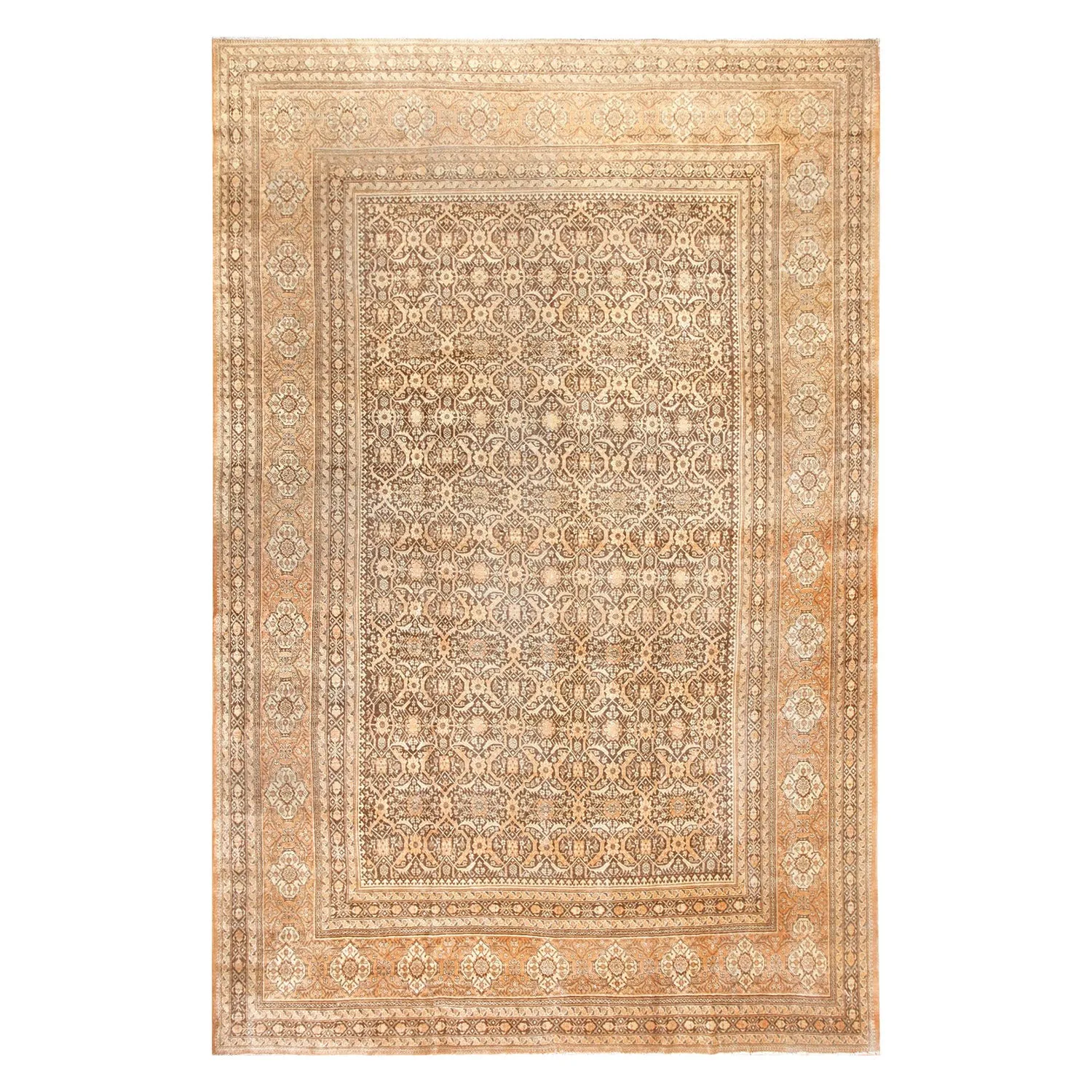 Brown Antique Persian Tabriz Rug - 10'" x 15'2"