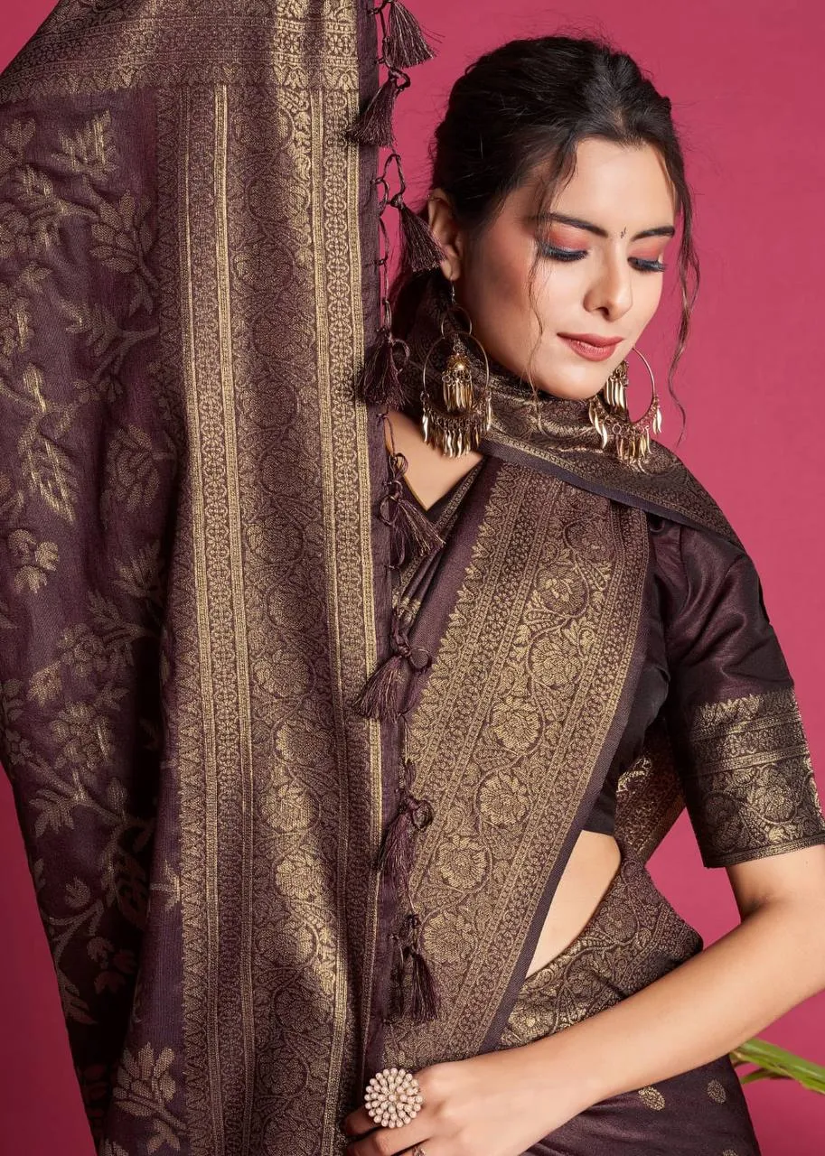 Brown Banarasi Raw Silk Saree