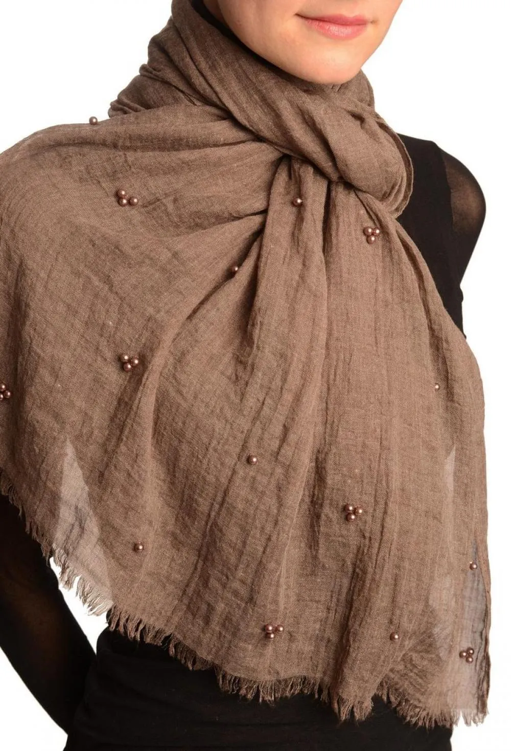 Brown Beaded Crinkled Scarf