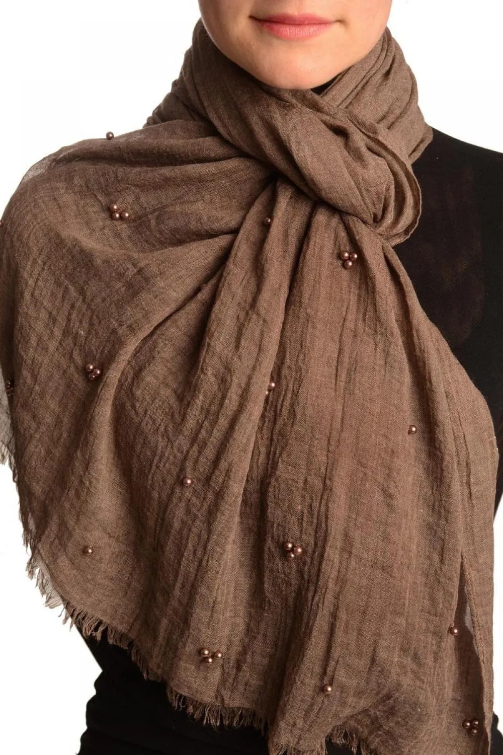 Brown Beaded Crinkled Scarf