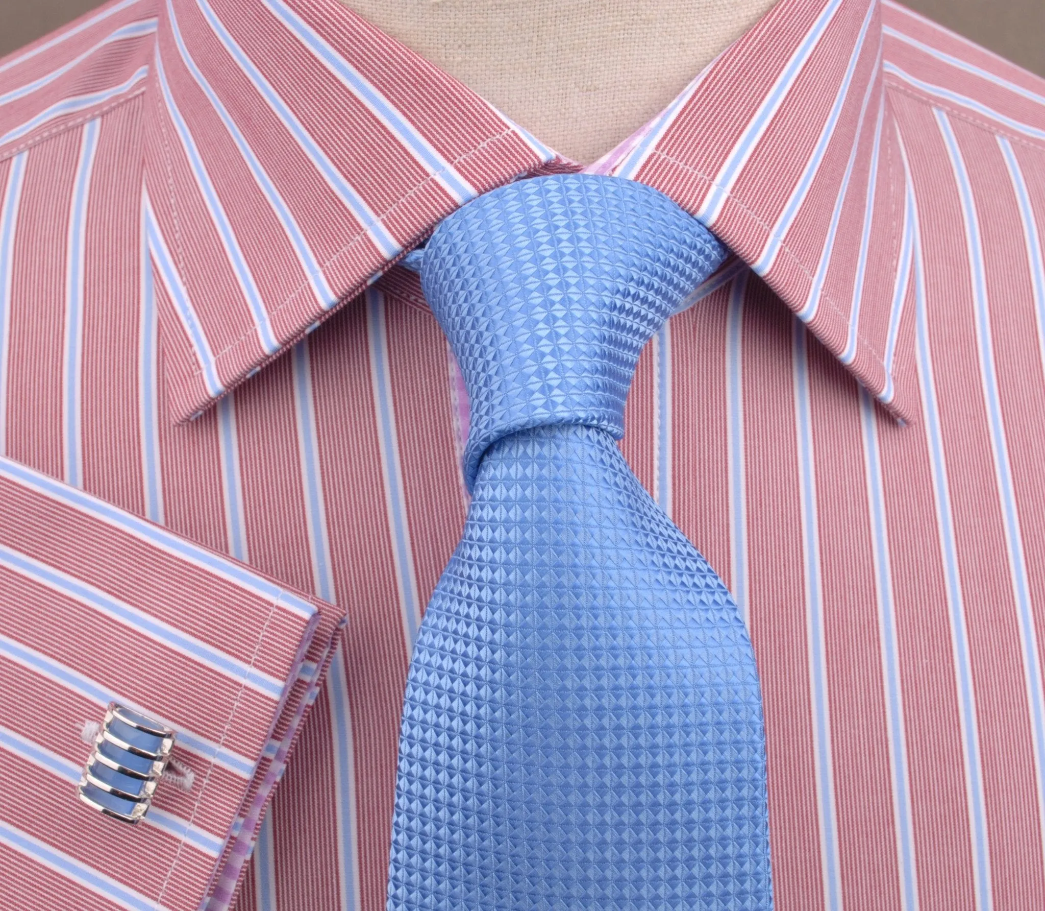 Brown Blue Formal Business Dress Shirt with Pink Gingham Checkers