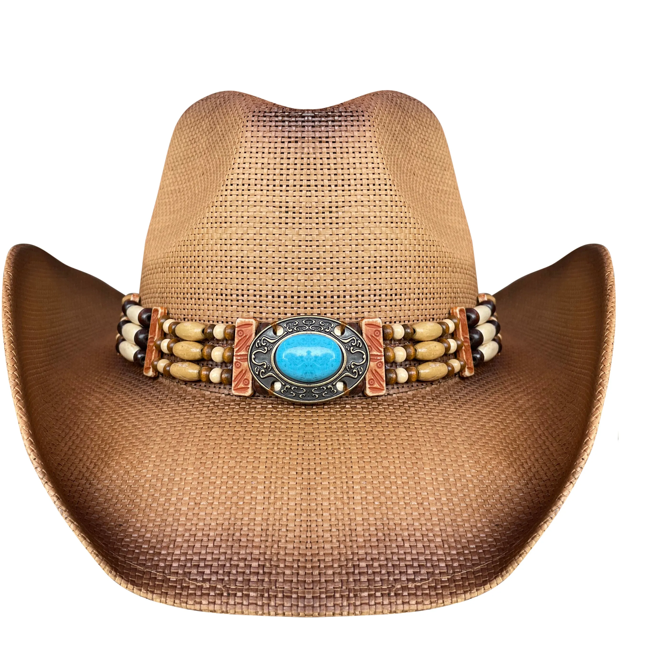 Brown Bronco Cowboy Hat Blue Bead