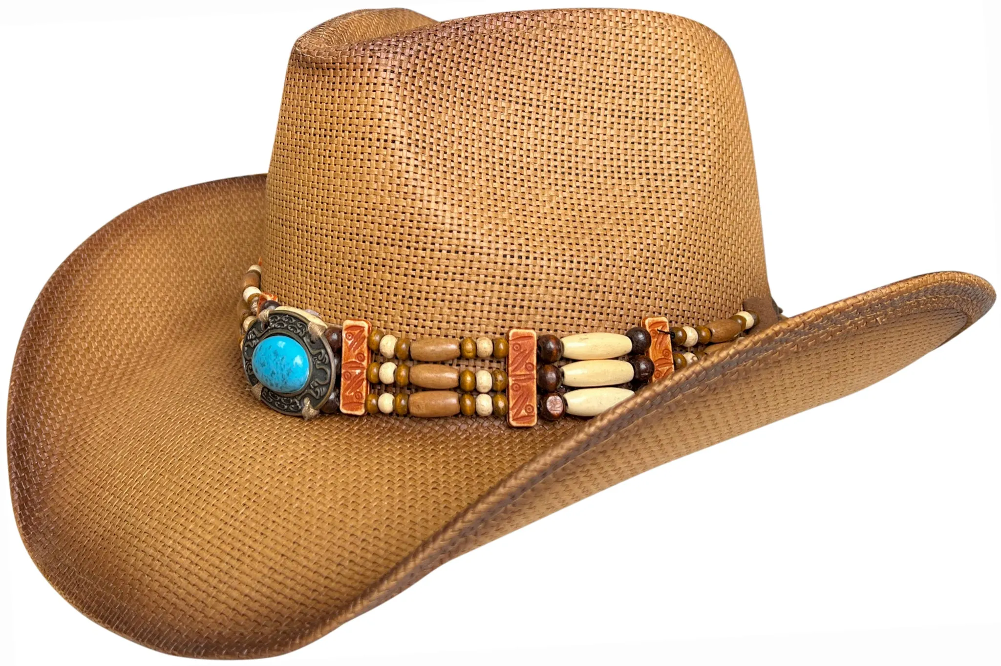 Brown Bronco Cowboy Hat Blue Bead