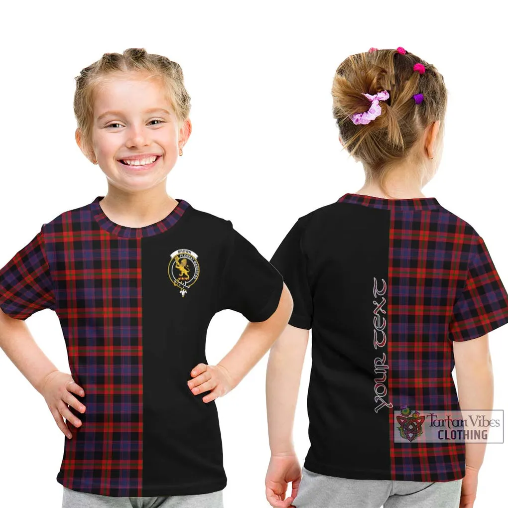 Brown (Broun) Tartan Kid T-Shirt with Family Crest and Half Of Me Style