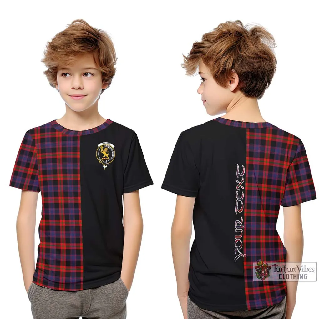 Brown (Broun) Tartan Kid T-Shirt with Family Crest and Half Of Me Style