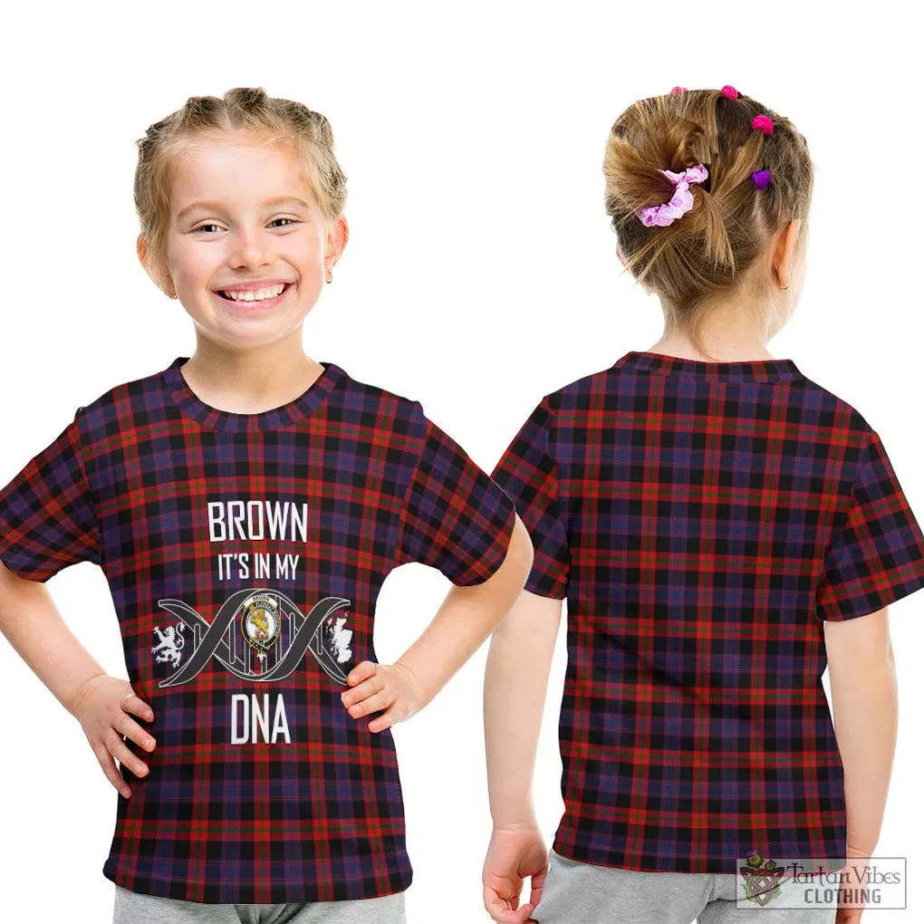 Brown (Broun) Tartan Kid T-Shirt with Family Crest DNA In Me Style