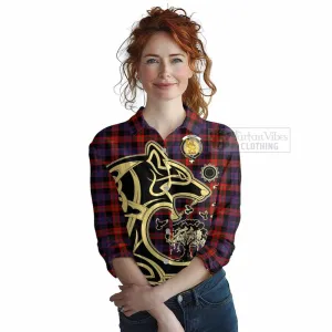 Brown (Broun) Tartan Women's Casual Shirt with Family Crest Celtic Wolf Style