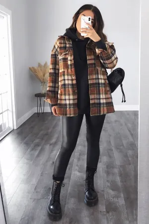 Brown Check Brushed Oversized Shirt - Caela