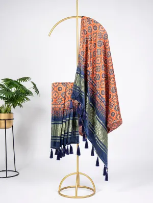 Brown Color Digital Printed Pure Gaji Silk Dupatta With Tassels