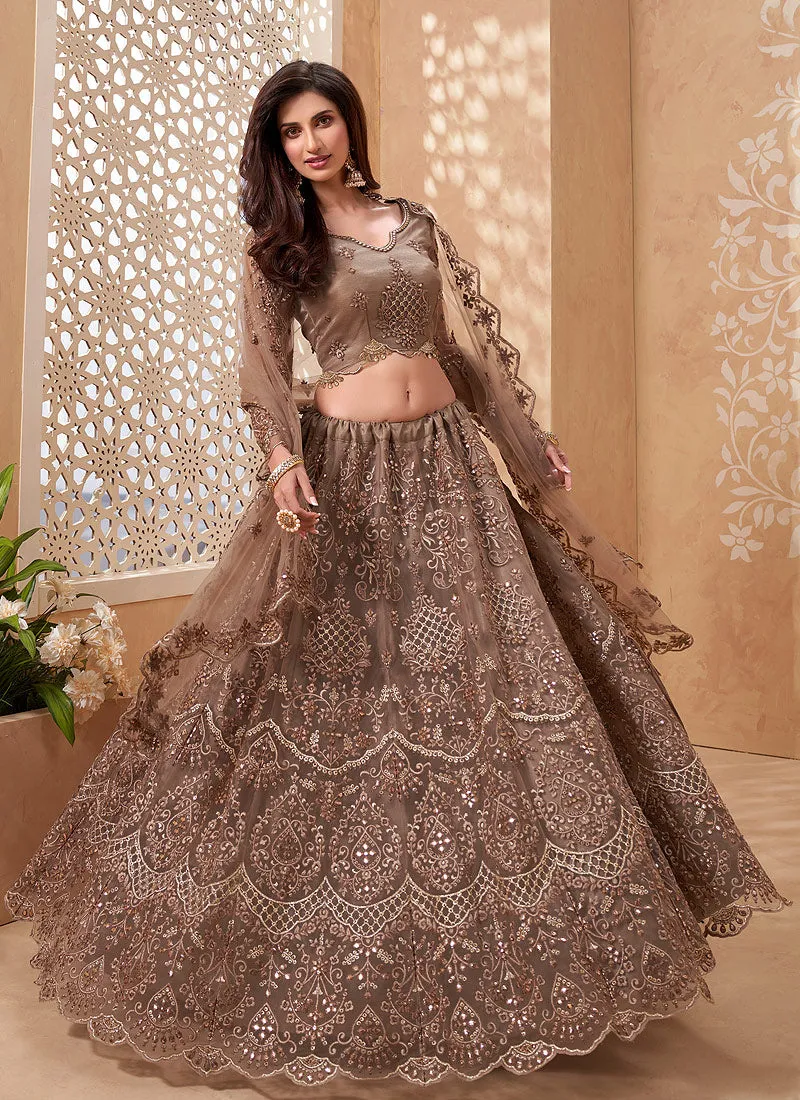 Brown Cutwork Embroidered Designer Weddinng Lehenga Choli