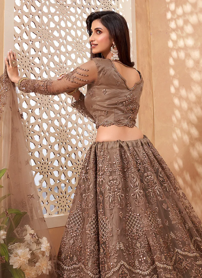 Brown Cutwork Embroidered Designer Weddinng Lehenga Choli