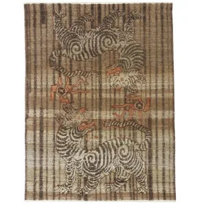 Brown Double Tiger Moroccan Wool Rug - 4'6" x 6'4"