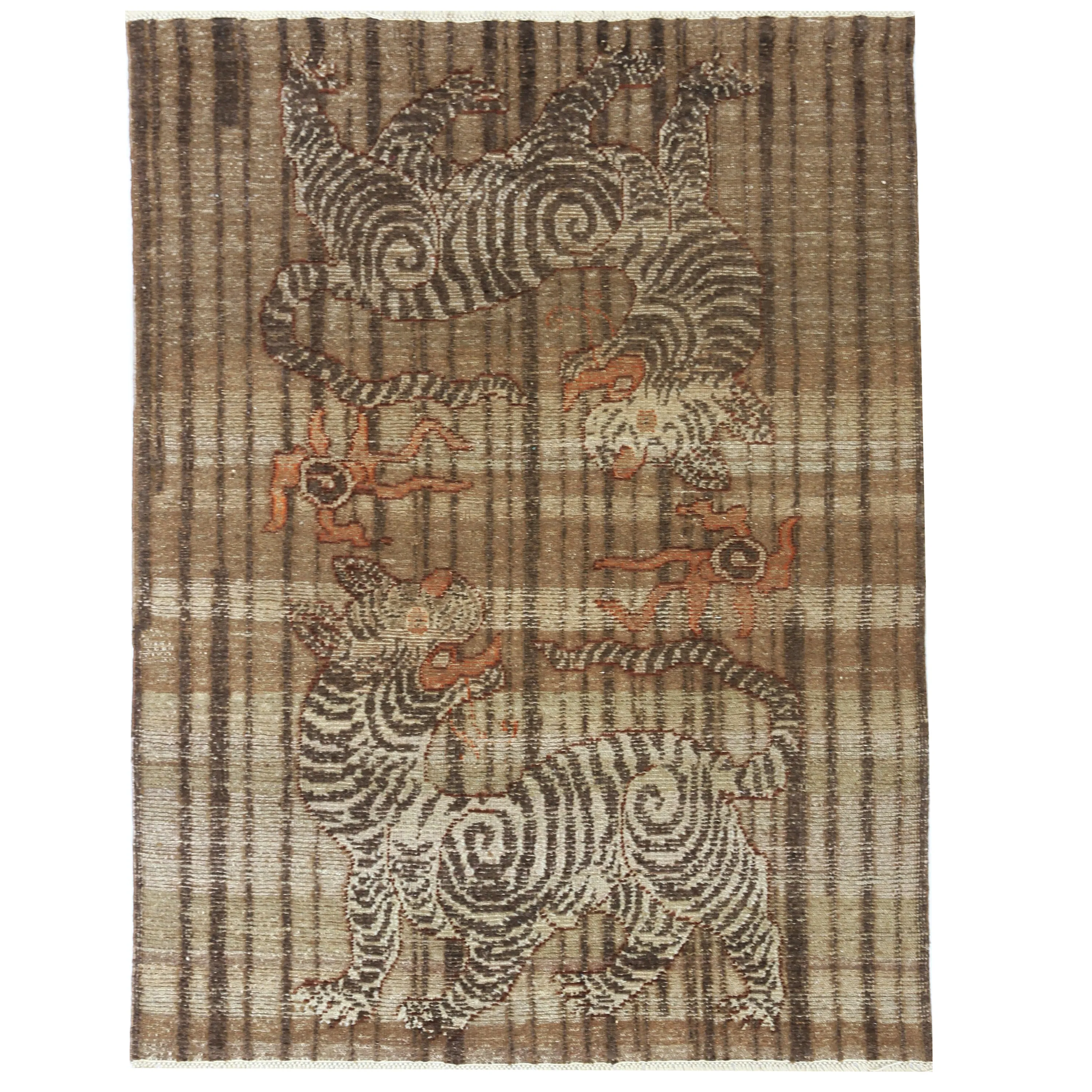 Brown Double Tiger Moroccan Wool Rug - 4'6" x 6'4"