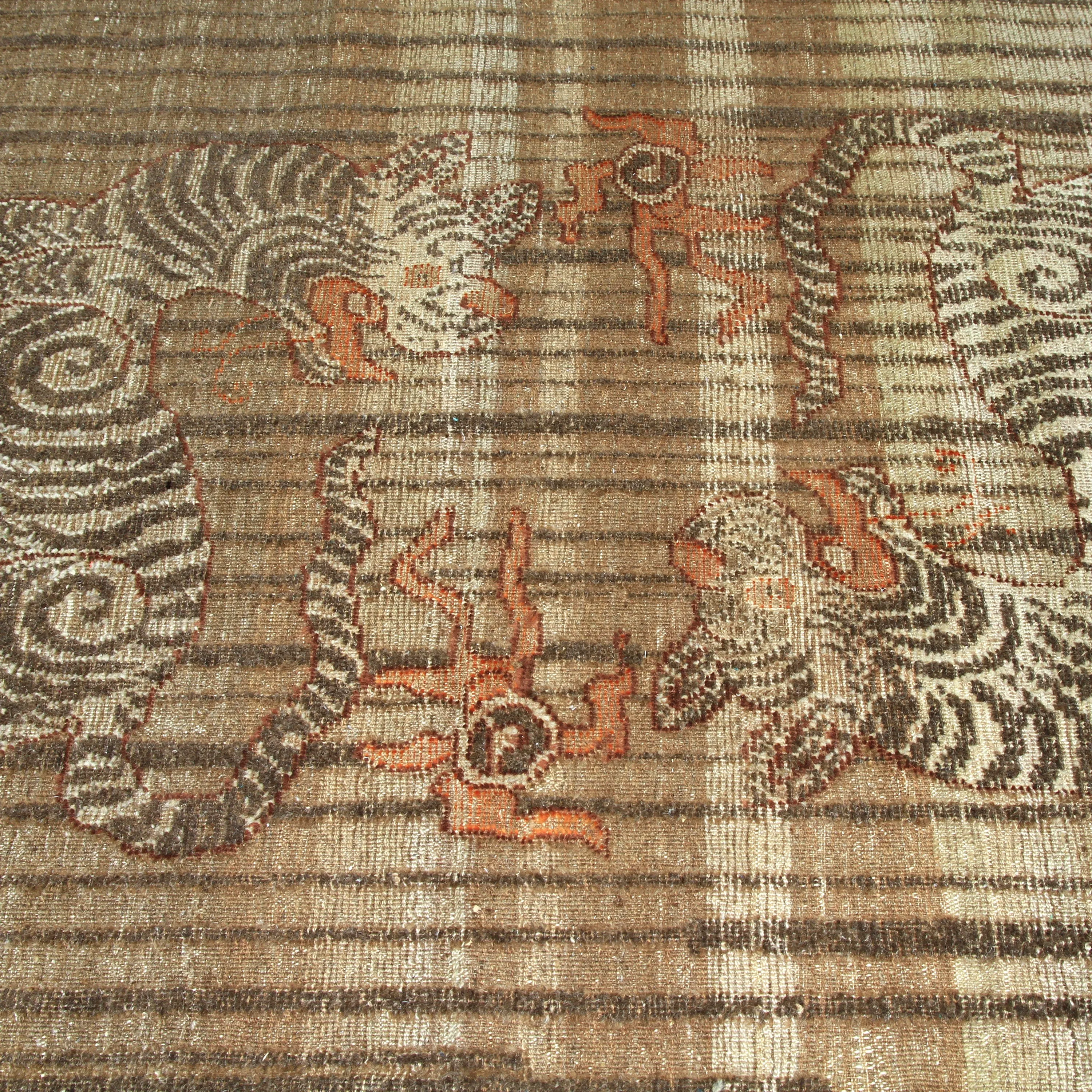 Brown Double Tiger Moroccan Wool Rug - 4'6" x 6'4"