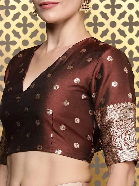 Brown Ethnic Motifs Zari Satin Banarasi Saree