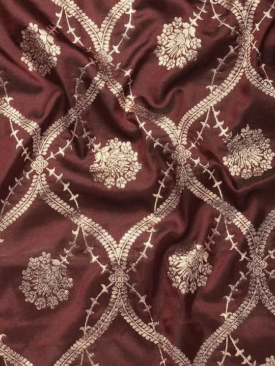 Brown Ethnic Motifs Zari Satin Banarasi Saree