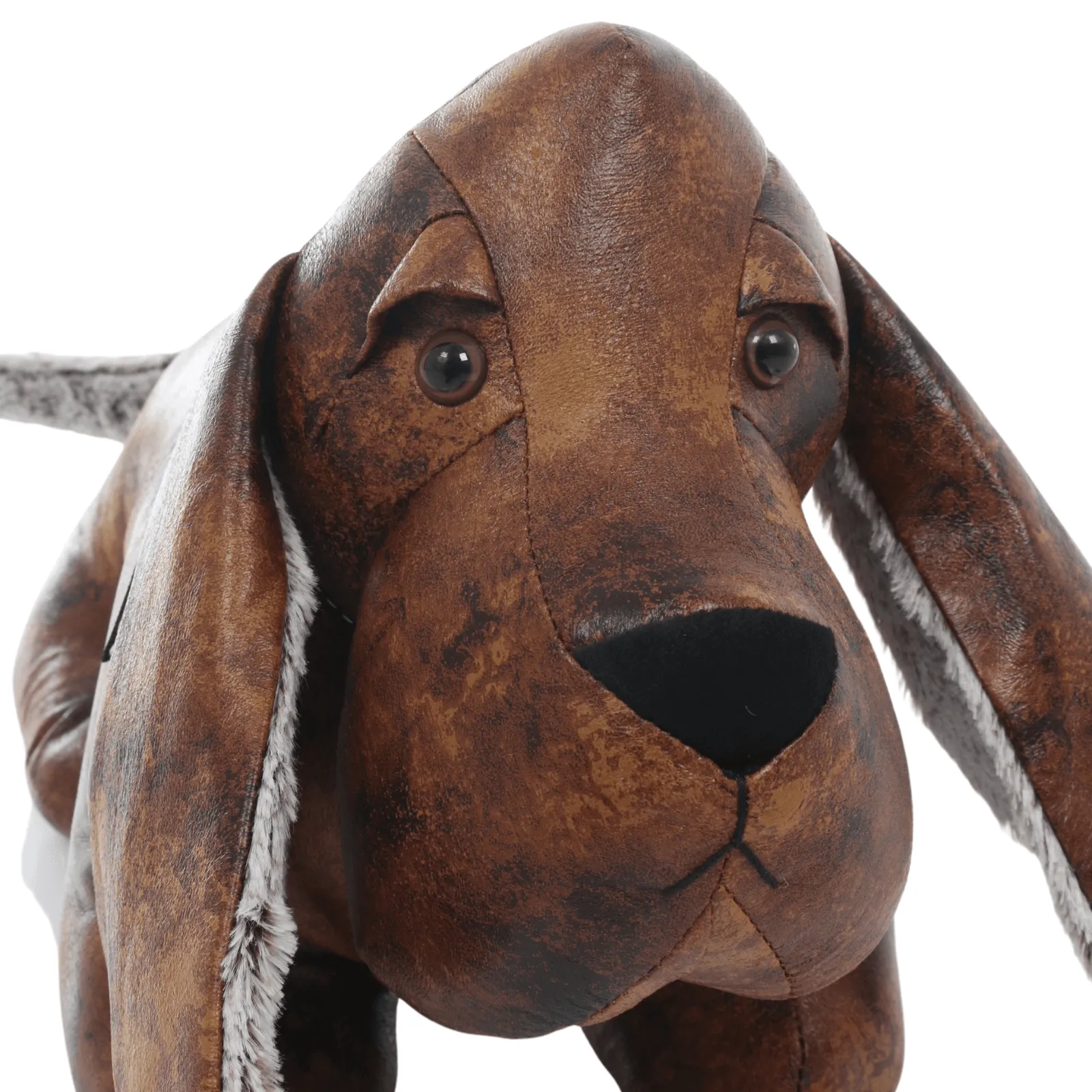 Brown Faux Leather Dachshund Door Stop Bow Plush Ears Tail