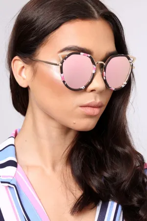 Brown Floral Print Cat Eye Sunglasses - Jesi