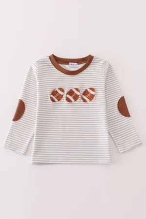 Brown football french knot stripe boy top