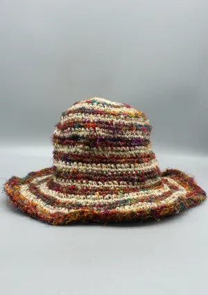 Brown, Green and Yellow  Silk Mixed Color Hemp Hat