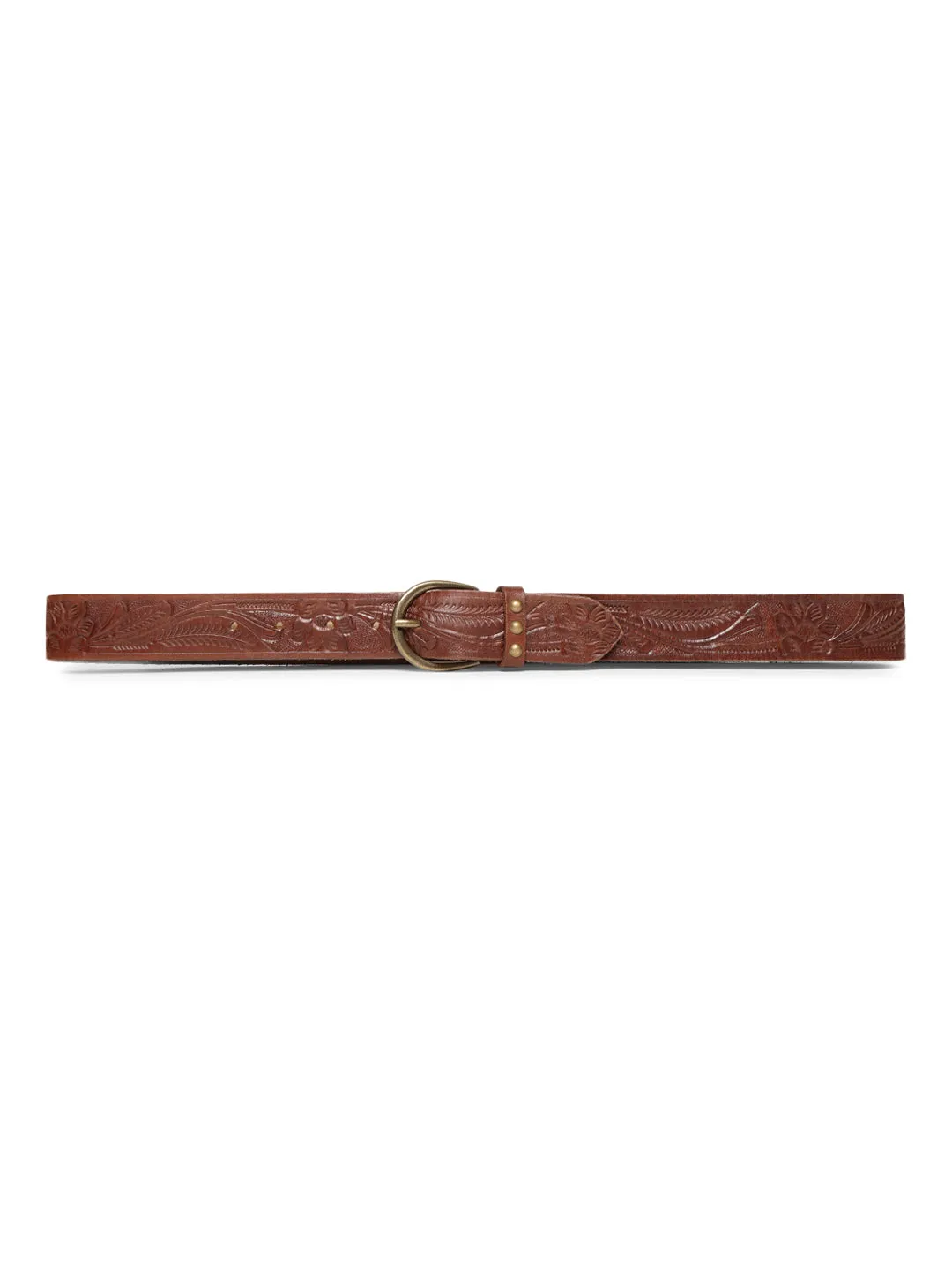 Brown Hand-tooled Design Leather Belt By Art N Vintage