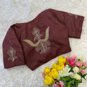 Brown Handcrafted Muskan Silk Blouse with Designer Collar and Handwork