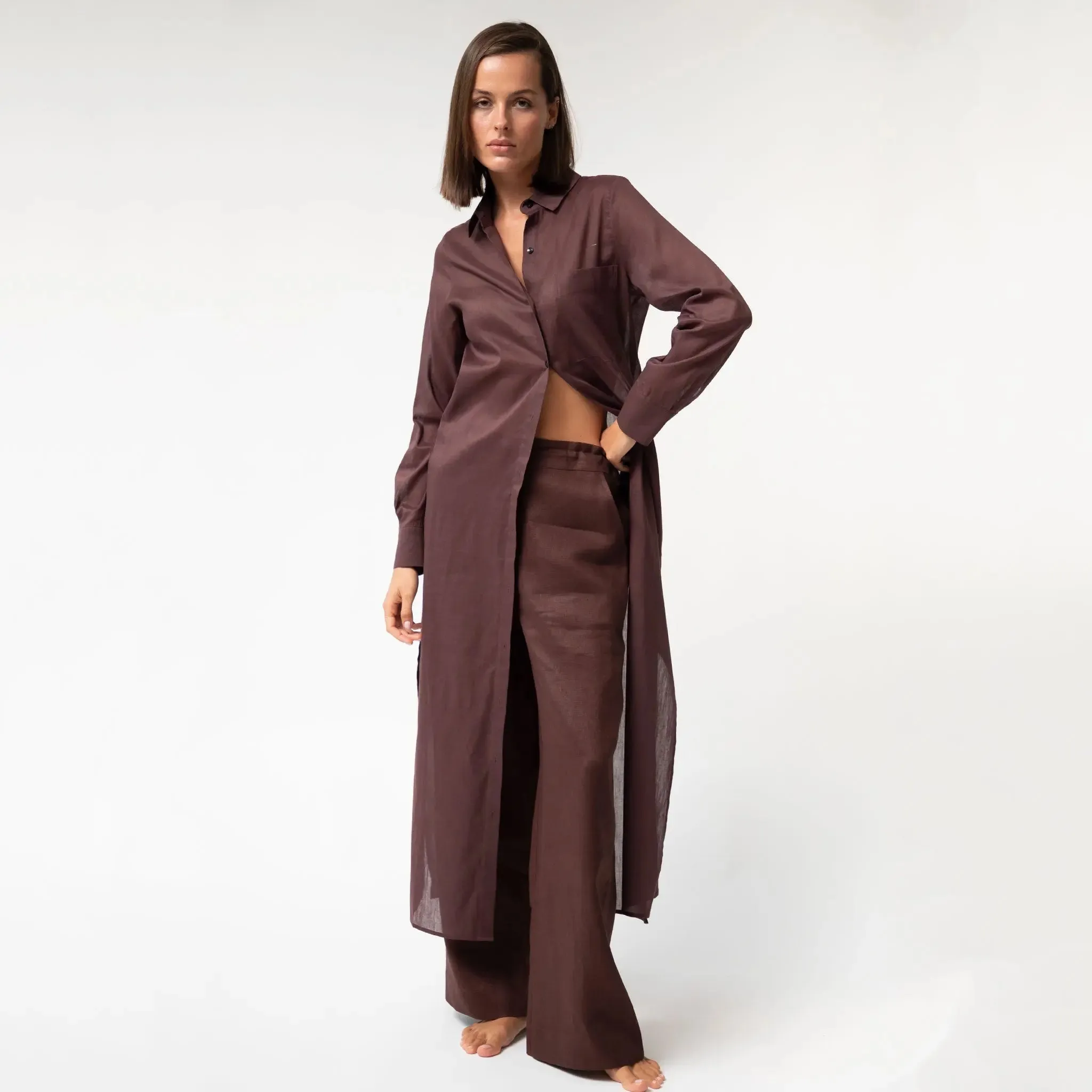 Brown Heavy Linen Wide-Leg Pants Perfect Days