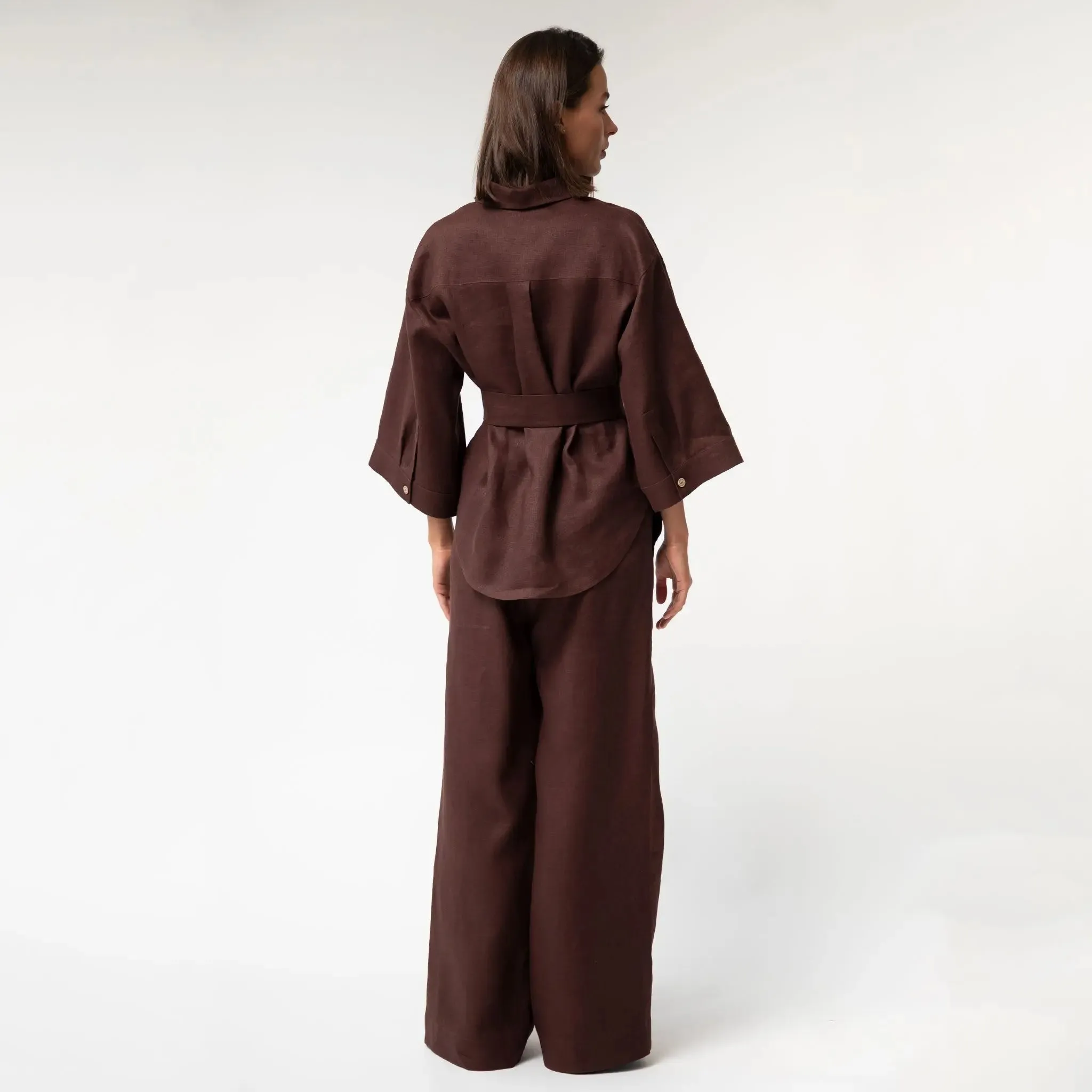 Brown Heavy Linen Wide-Leg Pants Perfect Days