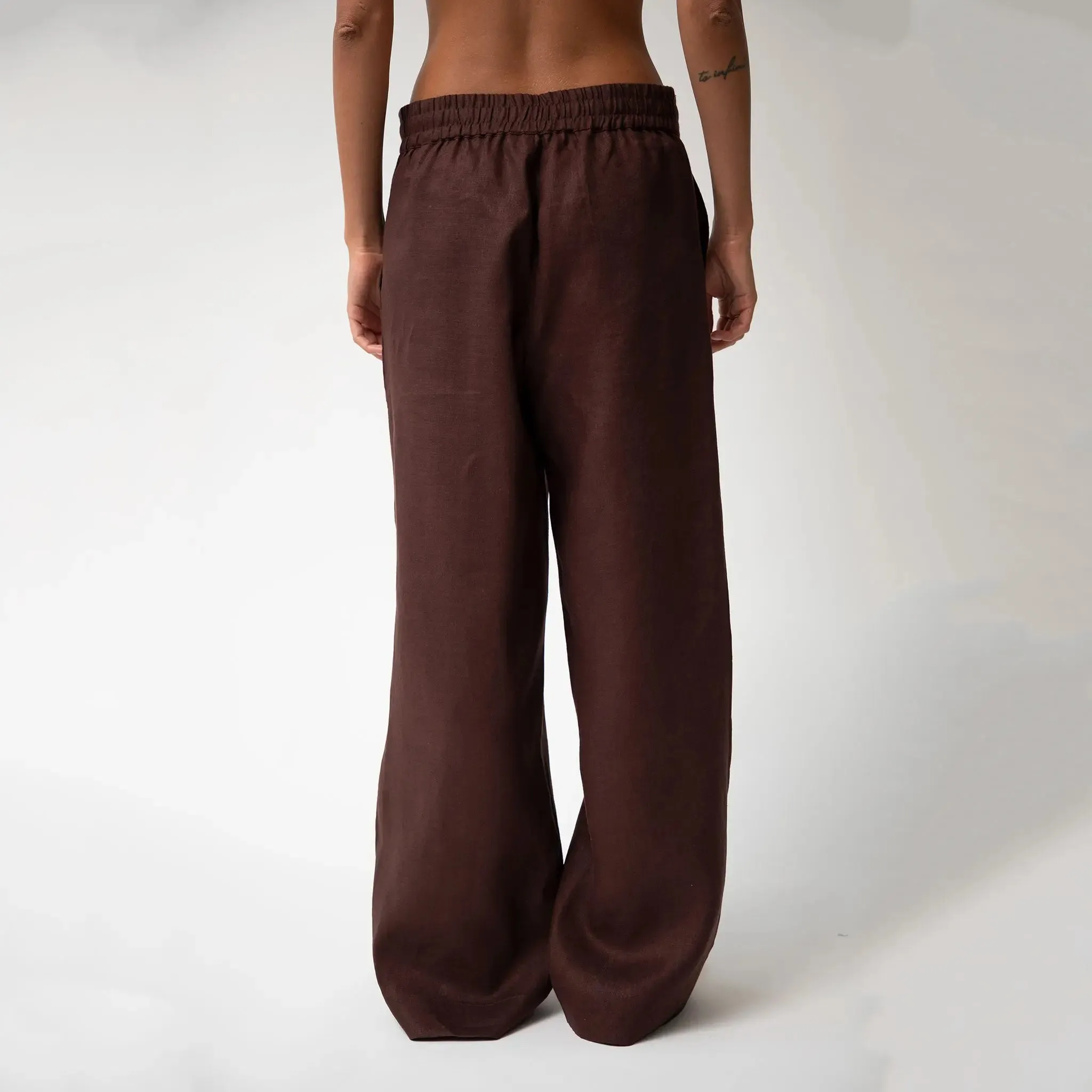 Brown Heavy Linen Wide-Leg Pants Perfect Days