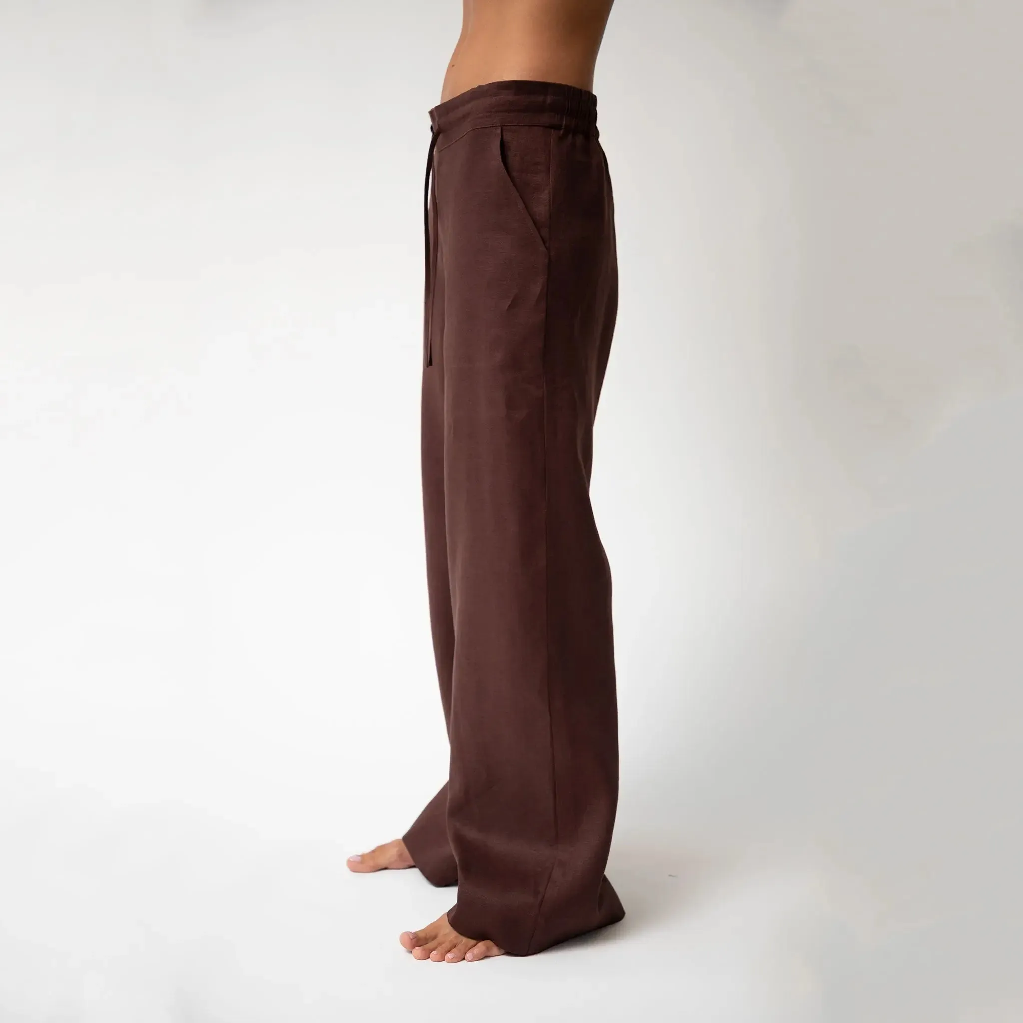 Brown Heavy Linen Wide-Leg Pants Perfect Days