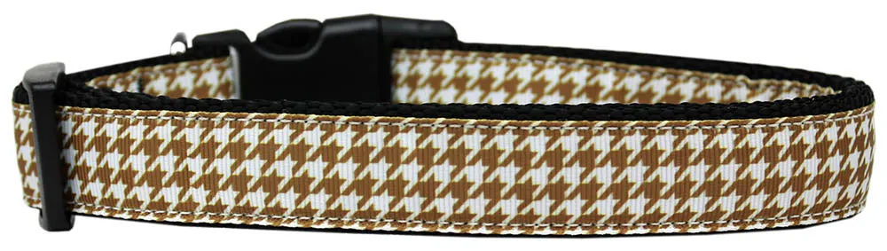 Brown Houndstooth Nylon Dog Collar Sm